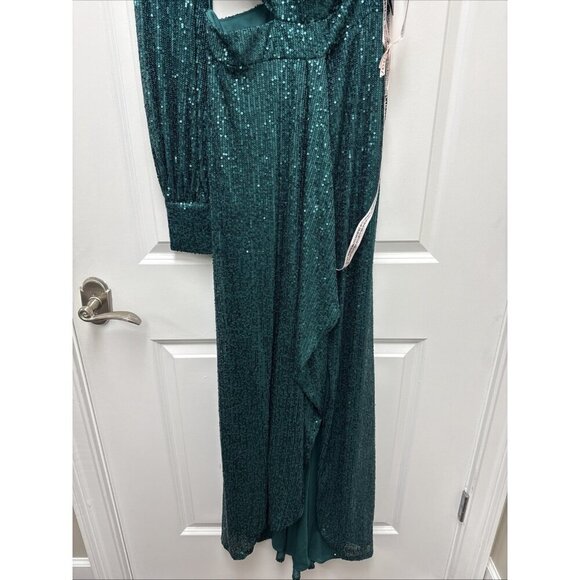 Mac Duggal Size 6 Green 26730 Sequined One Shoulder Cut Out Formal Gown Dress - Picture 6 of 13